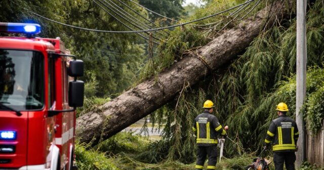 Albero crolla sui cavi elettrici a Fosdondo: intervento dei vigili del fuoco Albero crolla sui cavi elettrici a Fosdondo: intervento dei vigili del fuoco