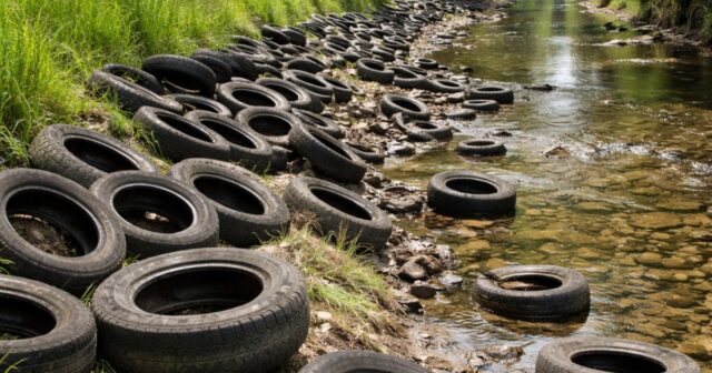 Pneumatici abbandonati nel torrente Crostolo: richiesta di bonifica urgente Pneumatici abbandonati nel torrente Crostolo: richiesta di bonifica urgente
