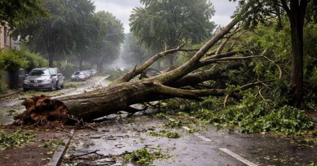 Venti a 85 km/h abbattono alberi nel Reggiano durante un nubifragio