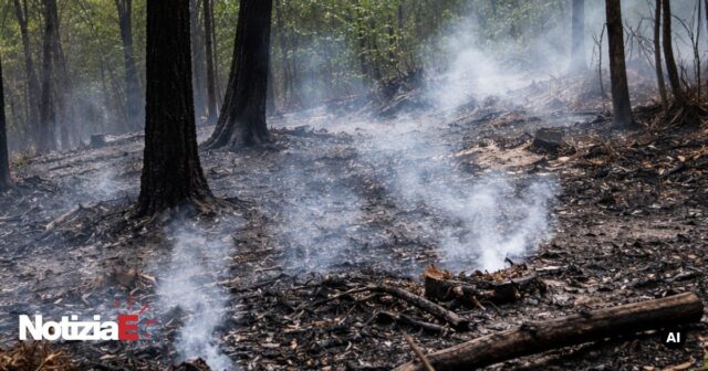 Incendio domato a Cà di Cerredolo, distrutti 1,5 ettari di sottobosco Incendio domato a Cà di Cerredolo, distrutti 1,5 ettari di sottobosco
