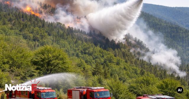 Incendio sul Monte Cavaliere: operazioni di spegnimento in corso con l'intervento di Canadair Incendio sul Monte Cavaliere: operazioni di spegnimento in corso con l'intervento di Canadair