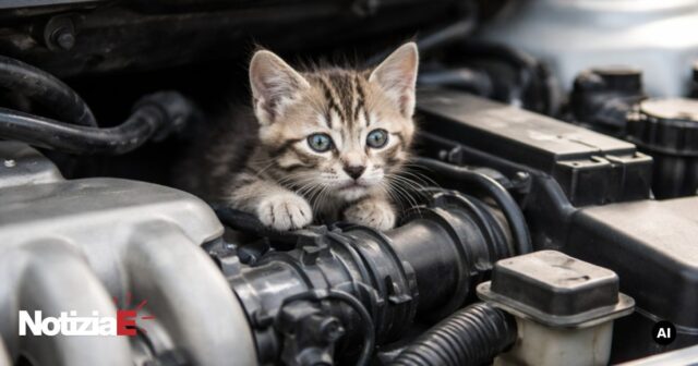Salvato un gattino incastrato nel motore di un'auto a Reggiolo Salvato un gattino incastrato nel motore di un'auto a Reggiolo