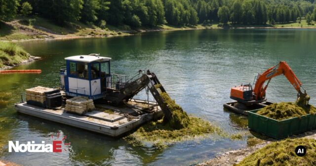 Lago Calamone: avviati i lavori di pulizia del fondale Lago Calamone: avviati i lavori di pulizia del fondale